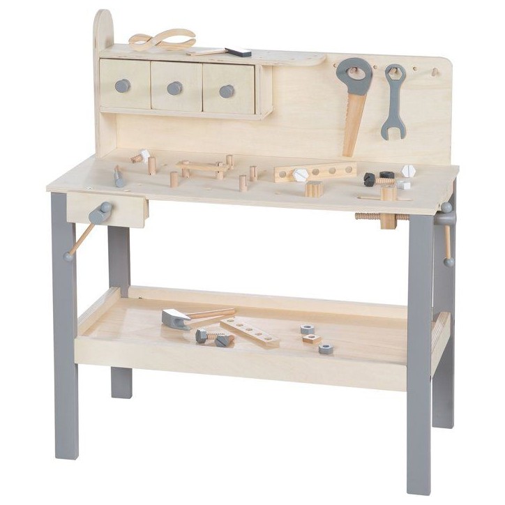 Grand établi en bois pour enfant - ROBA - Avec Kit d'outils - Grand plan de travail - Étagere Grand établi en bois pour enfant - ROBA - Avec Kit d'outils - Grand plan de travail - Étagere