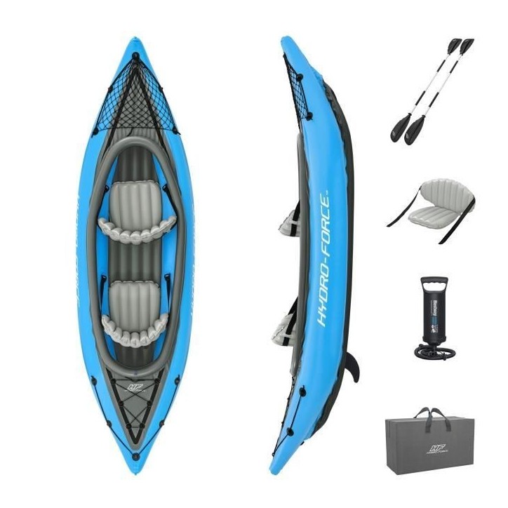 Kayak gonflable - BESTWAY - Cove Champion X2 Hydro-Force - 331x88cm - 2 places - 180kg max - 2 pagaies, 2 ailerons amovibles + Kayak gonflable - BESTWAY - Cove Champion X2 Hydro-Force - 331x88cm - 2 places - 180kg max - 2 pagaies, 2 ailerons amovibles +
