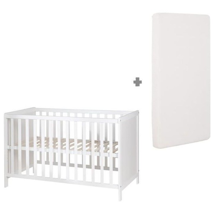 Lit bébé cododo 2-en-1 - 60 x 130 cm - ROBA - Blanc Lit bébé cododo 2-en-1 - 60 x 130 cm - ROBA - Blanc