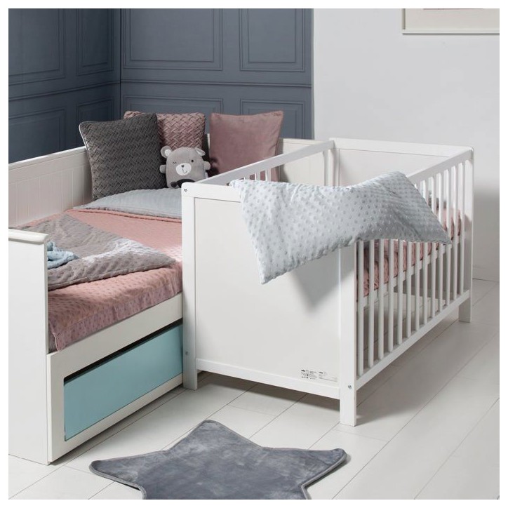 Lit bébé cododo 2-en-1 - 60 x 130 cm - ROBA - Blanc Lit bébé cododo 2-en-1 - 60 x 130 cm - ROBA - Blanc