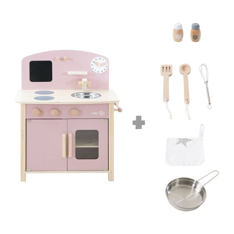 Cuisine en bois pour enfant - ROBA - Équipée avec accessoires - Rose