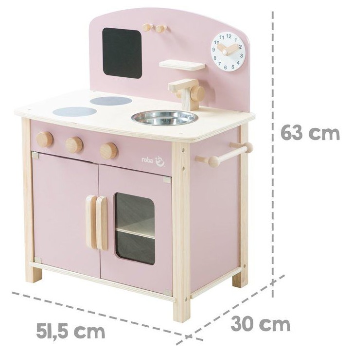 Cuisine en bois pour enfant - ROBA - Équipée avec accessoires - Rose / Naturel