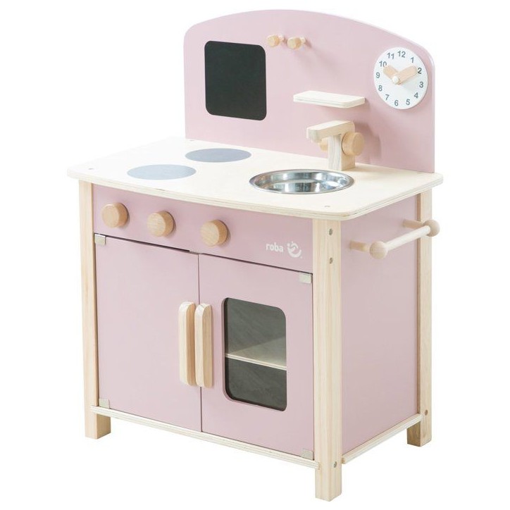 Cuisine en bois pour enfant - ROBA - Équipée avec accessoires - Rose / Naturel