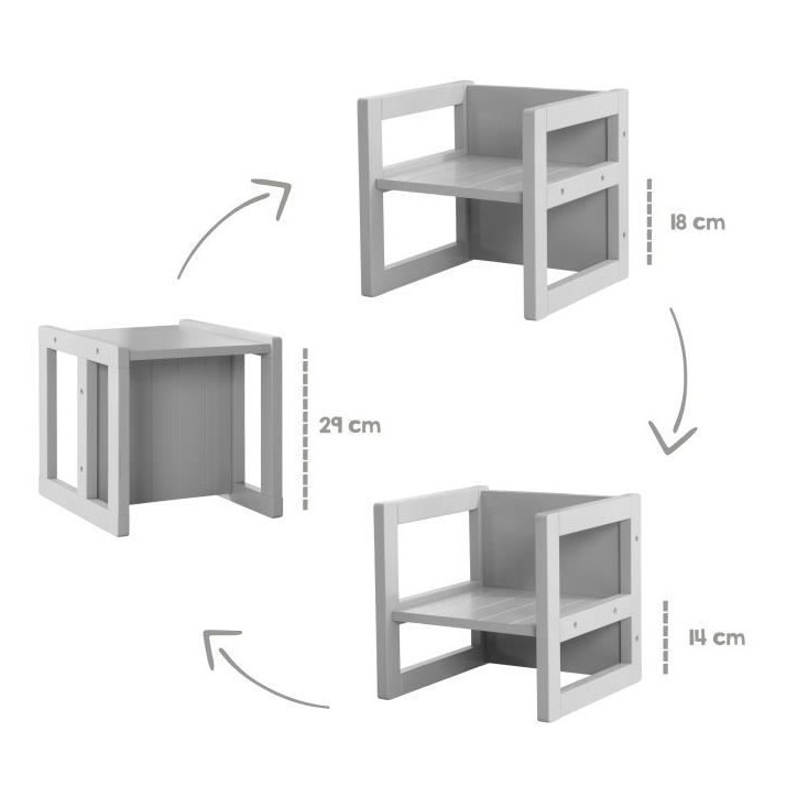 Tabouret évolutif enfant - ROBA - 3 hauteurs - Style campagne - Gris Tabouret évolutif enfant - ROBA - 3 hauteurs - Style campagne - Gris