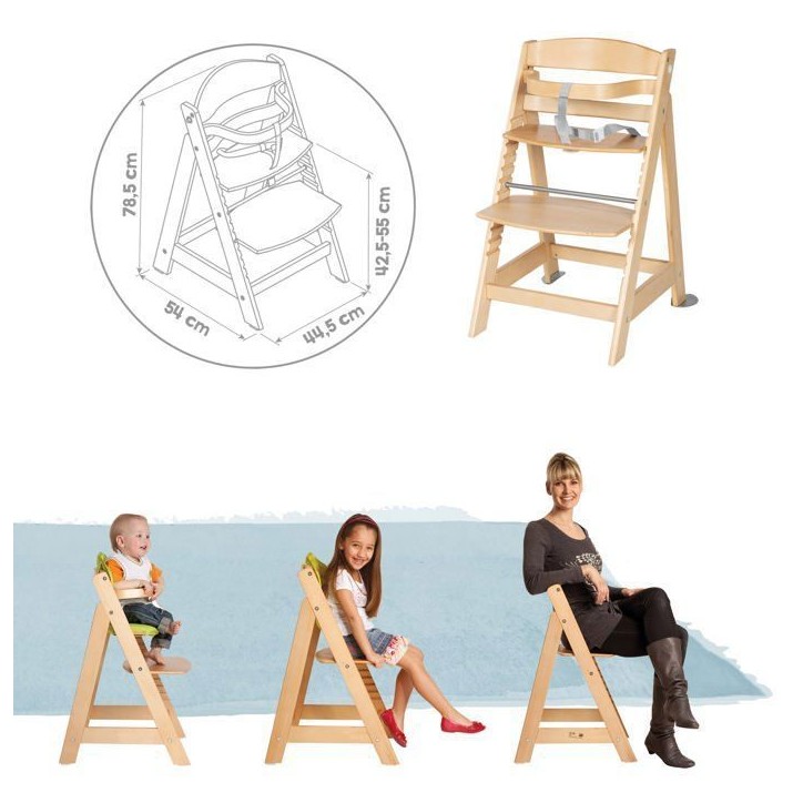 Chaise haute évolutive 2-en-1 - ROBA - BORN UP - Transat inclinable vert givré 'Roba Style' inclus - Bois naturel