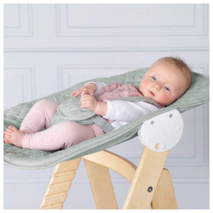Chaise haute évolutive 2-en-1 - ROBA - BORN UP - Transat inclinable vert givré 'Roba Style' inclus - Bois naturel