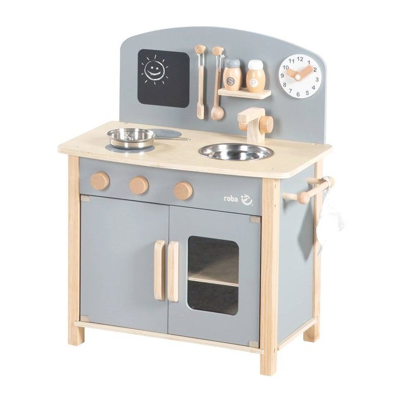 Cuisine enfant en bois - ROBA - Avec plaque de cuisson, four, évier,