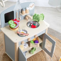 Cuisine enfant en bois - ROBA - Avec plaque de cuisson, four, évier,
