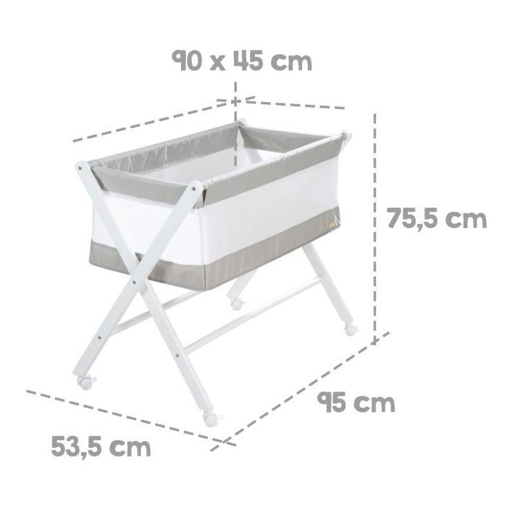 Berceau Cododo Pliable - ROBA - Toile et maille - Matelas et roulettes a freins - 90 x 45 cm - Gris / Blanc Berceau Cododo Pliable - ROBA - Toile et maille - Matelas et roulettes a freins - 90 x 45 cm - Gris / Blanc