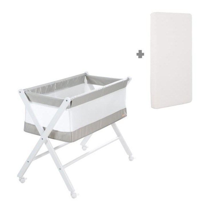 Berceau Cododo Pliable - ROBA - Toile et maille - Matelas et roulettes a freins - 90 x 45 cm - Gris / Blanc Berceau Cododo Pliable - ROBA - Toile et maille - Matelas et roulettes a freins - 90 x 45 cm - Gris / Blanc