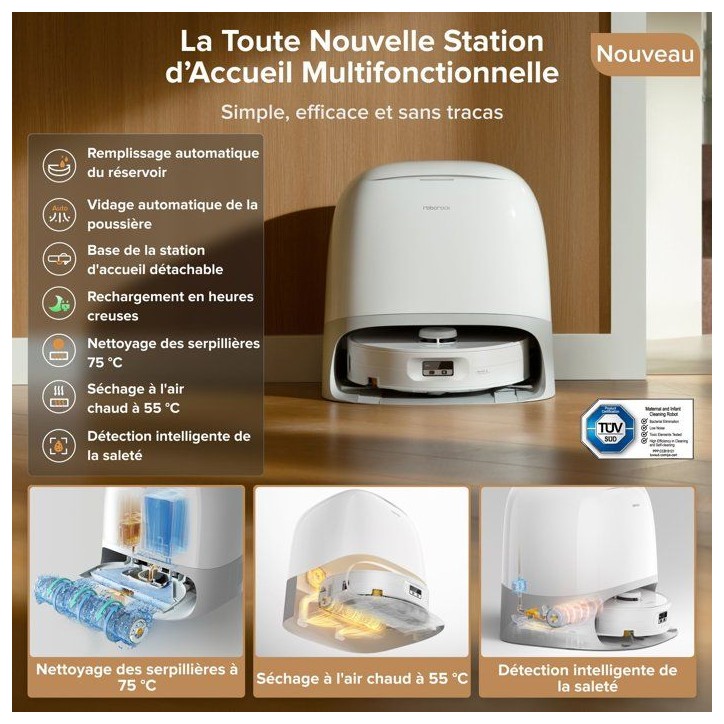 ROBOROCK Qrevo Curv 2 FlowX - Aspirateur Robot Laveur - 20.000 Pa - Nettoyage SpiraFlow - Double Anti-Enchevetrement ROBOROCK Qrevo Curv 2 FlowX - Aspirateur Robot Laveur - 20.000 Pa - Nettoyage SpiraFlow - Double Anti-Enchevetrement