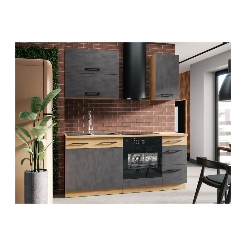 Cuisine complete ROCK L180 cm - 5 éléments + meuble four - Mélamin