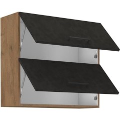 Meuble haut ROCK - Mélaminé décor chene lancelot et gris matera - 2 portes - L80 x H72 cm