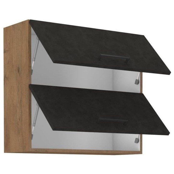 Meuble haut ROCK - Mélaminé décor chene lancelot et gris matera - 2 portes - L80 x H72 cm Meuble haut ROCK - Mélaminé décor chene lancelot et gris matera - 2 portes - L80 x H72 cm