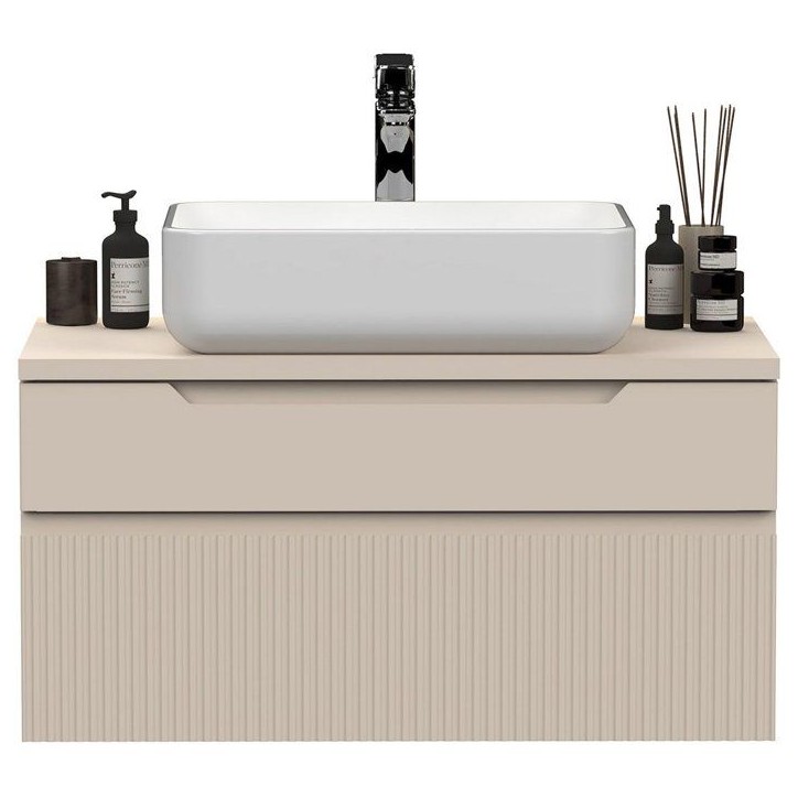 ROMA - Meuble de salle de bain suspendu avec vasque a poser - Cashmere - 2 tiroirs - 80 x 48 x 42 cm ROMA - Meuble de salle de bain suspendu avec vasque a poser - Cashmere - 2 tiroirs - 80 x 48 x 42 cm