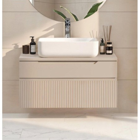 ROMA - Meuble de salle de bain suspendu avec vasque a poser - Cashmere - 2 tiroirs - 80 x 48 x 42 cm