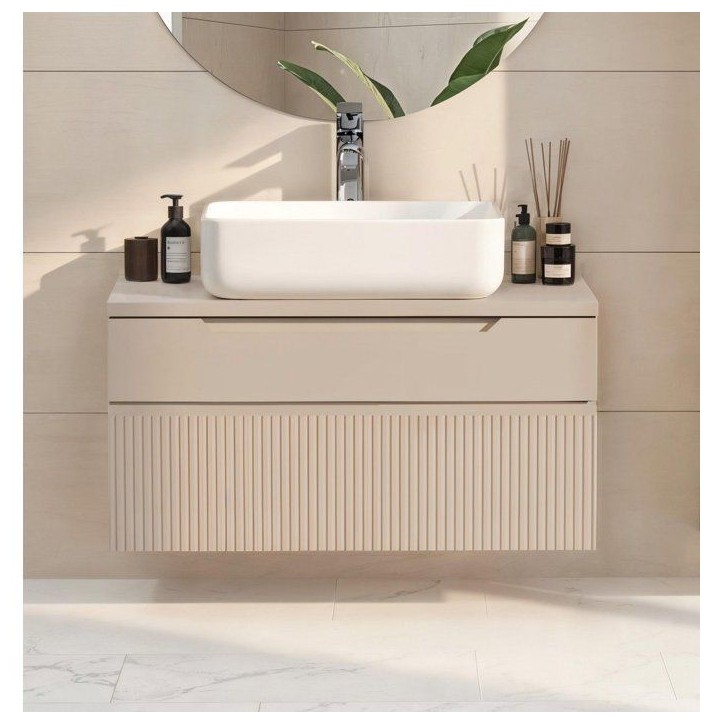 ROMA - Meuble de salle de bain suspendu avec vasque a poser - Cashmere - 2 tiroirs - 80 x 48 x 42 cm ROMA - Meuble de salle de bain suspendu avec vasque a poser - Cashmere - 2 tiroirs - 80 x 48 x 42 cm