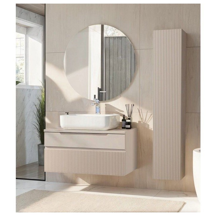 ROMA - Meuble de salle de bain suspendu avec vasque a poser - Cashmere - 2 tiroirs - 80 x 48 x 42 cm ROMA - Meuble de salle de bain suspendu avec vasque a poser - Cashmere - 2 tiroirs - 80 x 48 x 42 cm