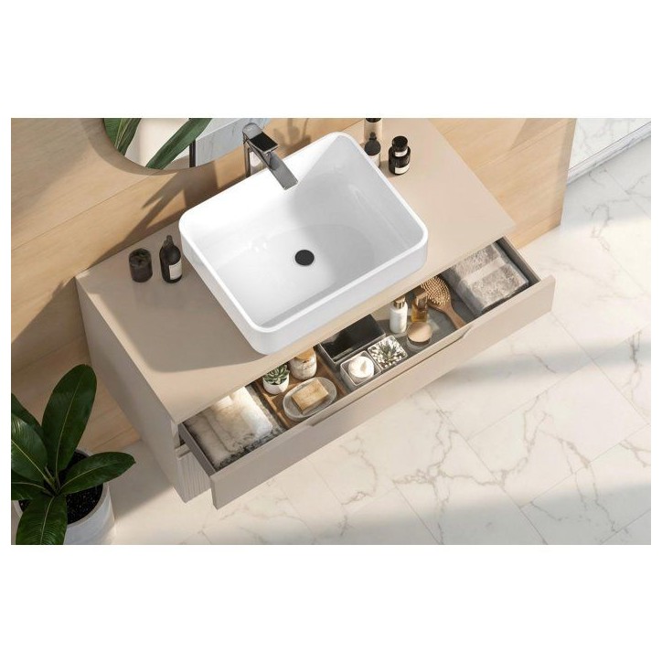 ROMA - Meuble de salle de bain suspendu avec vasque a poser - Cashmere - 2 tiroirs - 80 x 48 x 42 cm ROMA - Meuble de salle de bain suspendu avec vasque a poser - Cashmere - 2 tiroirs - 80 x 48 x 42 cm