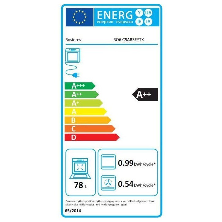 Four encastrable - Pyrolyse + Hydrolyse - ROSIERES - RO6 C5AB3EYTX - Inox / Noir - Porte froide - 78L - AirFry Four encastrable - Pyrolyse + Hydrolyse - ROSIERES - RO6 C5AB3EYTX - Inox / Noir - Porte froide - 78L - AirFry