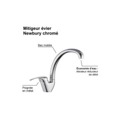 Mitigeur évier de cuisine - Chrome - Cartouche céramique Ø 35 mm -