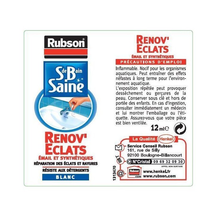 Produits de Service SDB Saine Rénov'éclats - RUBSON - Flacon - 12ml Produits de Service SDB Saine Rénov'éclats - RUBSON - Flacon - 12ml