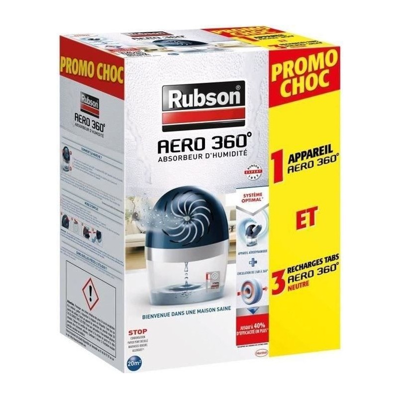 RUBSON Absorbeur d'humidité Aéro 360° Promo choc 20 m² + 3 recharg