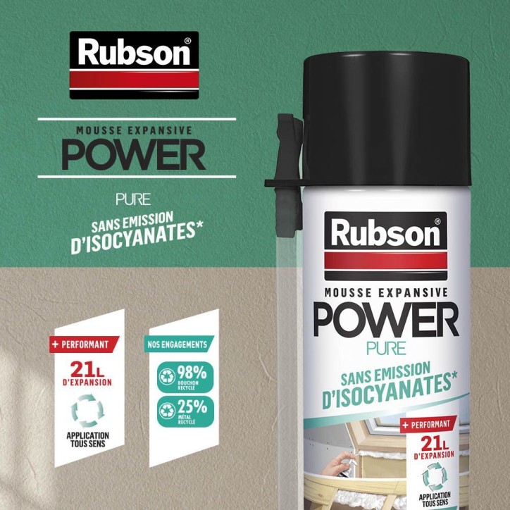 Lot de 2 aérosols mousse expansive - RUBSON - Power Pure - Adhérence multi-support - 21 L Lot de 2 aérosols mousse expansive - RUBSON - Power Pure - Adhérence multi-support - 21 L