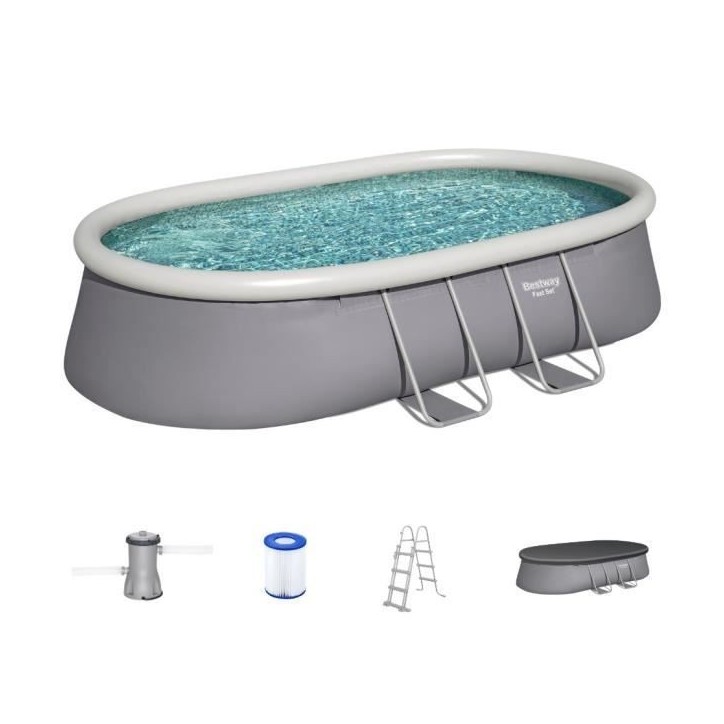 Kit Piscine hors sol autoportante BESTWAY - Fast Set - 488 x 305 x 107cm - Ovale (avec filtre, échelle, bâche, cartouche)