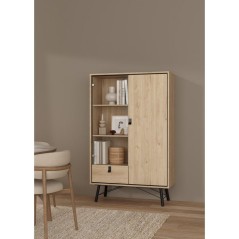 Vitrine RY - Chene Jackson Hickory - 2 portes dont 1 vitrée + 1 tiroi