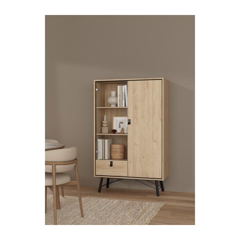 Vitrine RY - Chene Jackson Hickory - 2 portes dont 1 vitrée + 1 tiroi