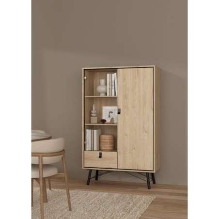 Vitrine RY - Chene Jackson Hickory - 2 portes dont 1 vitrée + 1 tiroi