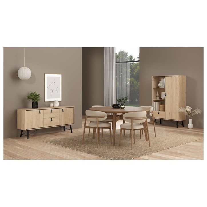 Vitrine RY - Chene Jackson Hickory - 2 portes dont 1 vitrée + 1 tiroir – 101,8 x 40,1 x 161,8 cm