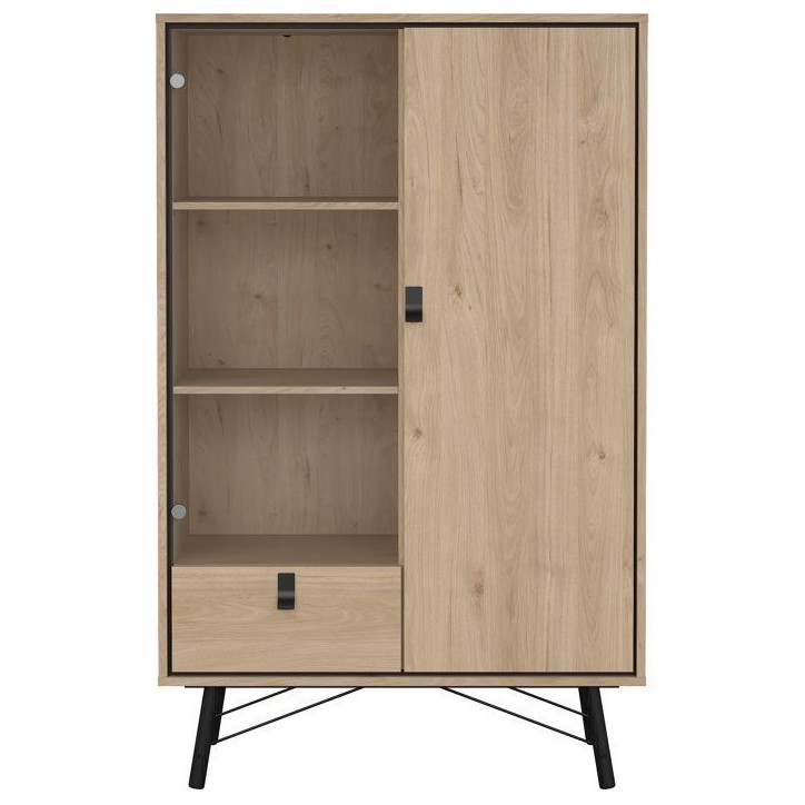 Vitrine RY - Chene Jackson Hickory - 2 portes dont 1 vitrée + 1 tiroir – 101,8 x 40,1 x 161,8 cm