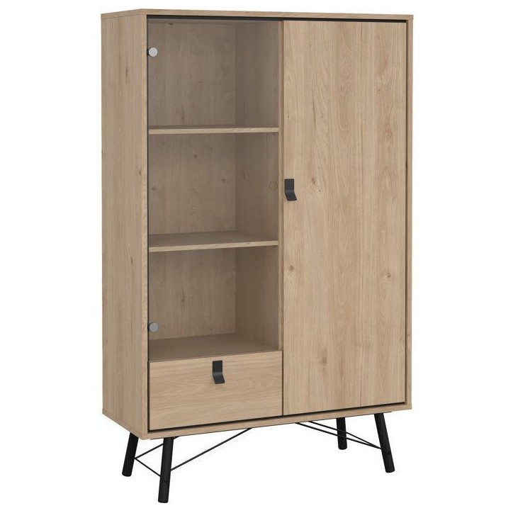 Vitrine RY - Chene Jackson Hickory - 2 portes dont 1 vitrée + 1 tiroir – 101,8 x 40,1 x 161,8 cm