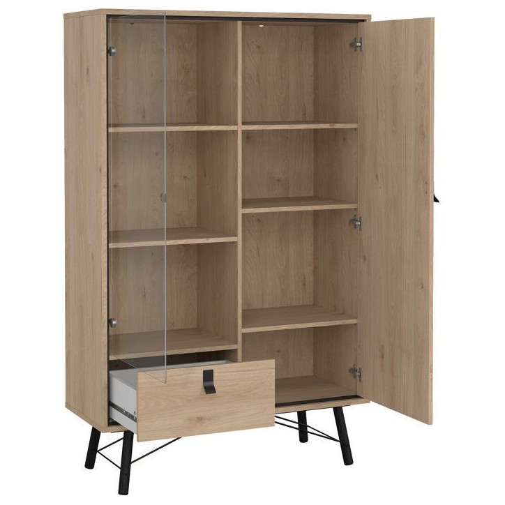 Vitrine RY - Chene Jackson Hickory - 2 portes dont 1 vitrée + 1 tiroir – 101,8 x 40,1 x 161,8 cm