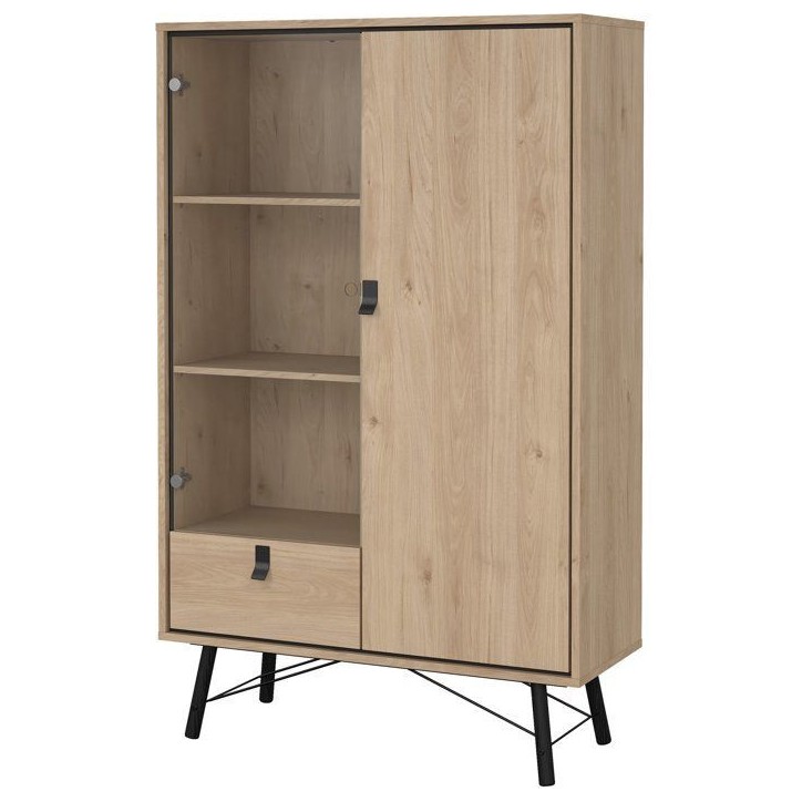 Vitrine RY - Chene Jackson Hickory - 2 portes dont 1 vitrée + 1 tiroir – 101,8 x 40,1 x 161,8 cm
