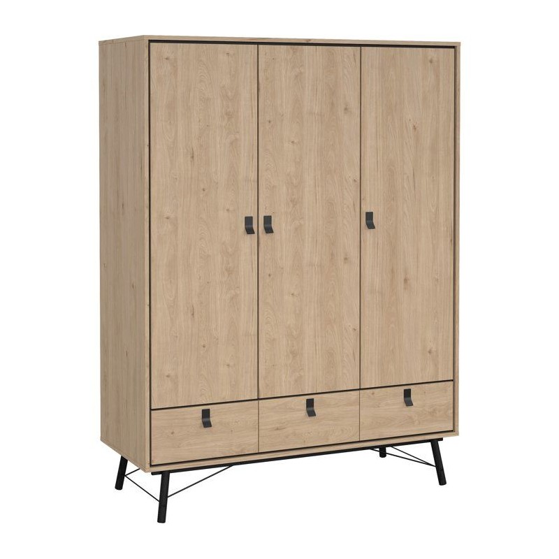 Armoire de chambre - RY - Chene Jackson Hickory - 3 portes - 3 tiroirs