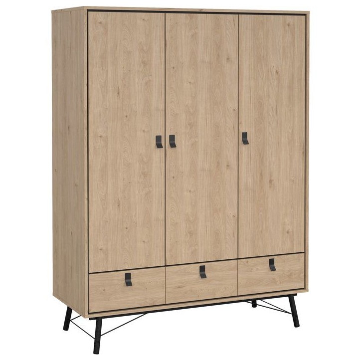 Armoire de chambre - RY - Chene Jackson Hickory - 3 portes - 3 tiroirs - 150,2 x 60,1 x 200,4 cm Armoire de chambre - RY - Chene Jackson Hickory - 3 portes - 3 tiroirs - 150,2 x 60,1 x 200,4 cm