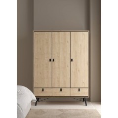 Armoire de chambre - RY - Chene Jackson Hickory - 3 portes - 3 tiroirs - 150,2 x 60,1 x 200,4 cm