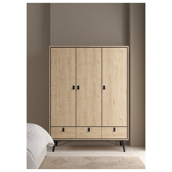 Armoire de chambre - RY - Chene Jackson Hickory - 3 portes - 3 tiroirs - 150,2 x 60,1 x 200,4 cm Armoire de chambre - RY - Chene Jackson Hickory - 3 portes - 3 tiroirs - 150,2 x 60,1 x 200,4 cm
