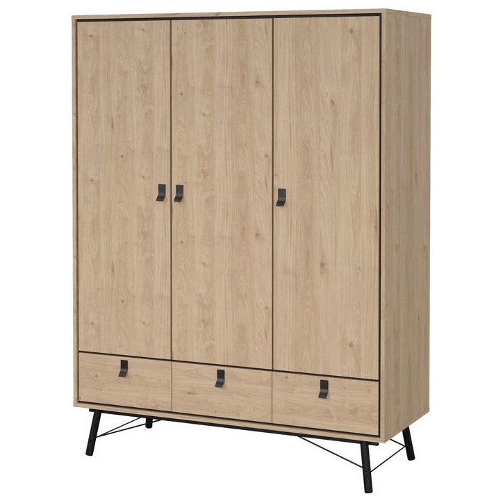 Armoire de chambre - RY - Chene Jackson Hickory - 3 portes - 3 tiroirs - 150,2 x 60,1 x 200,4 cm Armoire de chambre - RY - Chene Jackson Hickory - 3 portes - 3 tiroirs - 150,2 x 60,1 x 200,4 cm