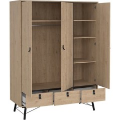 Armoire de chambre - RY - Chene Jackson Hickory - 3 portes - 3 tiroirs
