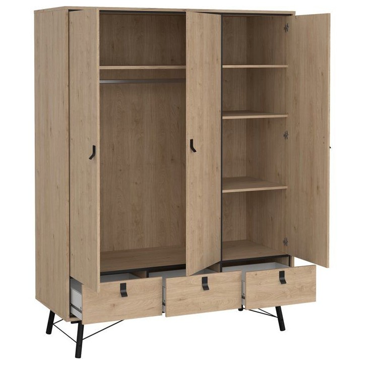 Armoire de chambre - RY - Chene Jackson Hickory - 3 portes - 3 tiroirs - 150,2 x 60,1 x 200,4 cm Armoire de chambre - RY - Chene Jackson Hickory - 3 portes - 3 tiroirs - 150,2 x 60,1 x 200,4 cm