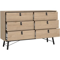 Commode RY - 6 Tiroirs - Décor Chene - L150,3 x P40,1 x H94,8 cm