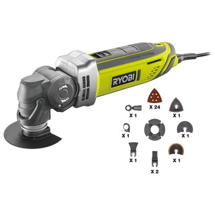 RYOBI - Multitool 300 W - Sac avec plateau de ponçage, 24 feuilles abrasives & lames (bois/métal, plongeantes & diamant) - RMT RYOBI - Multitool 300 W - Sac avec plateau de ponçage, 24 feuilles abrasives & lames (bois/métal, plongeantes & diamant) - RMT