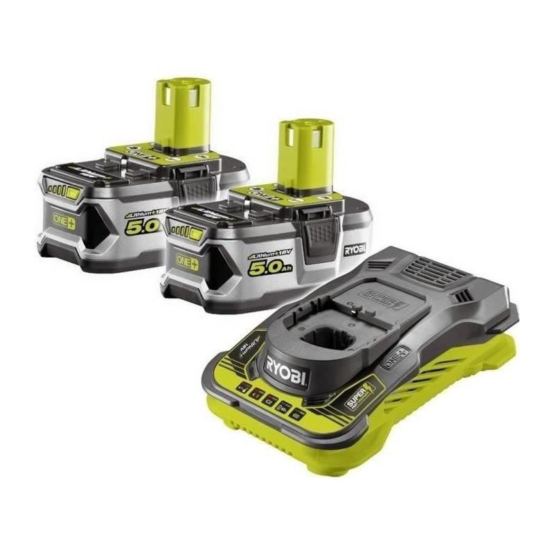 RYOBI - 2 batteries lithium+ 18V ONE+ 5,0 Ah et 1 chargeur ultra rapid