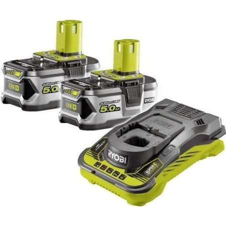 RYOBI - 2 batteries lithium+ 18V ONE+ 5,0 Ah et 1 chargeur ultra rapid