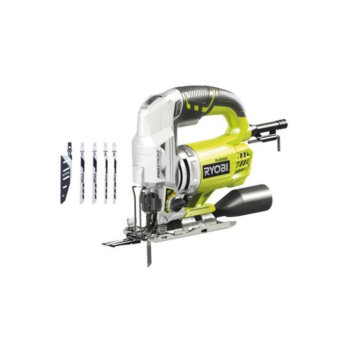 RYOBI - Scie sauteuse 600 W - 500-3 100 cp/min - 85 mm bois + coffret, buse d'aspiration, 5 lames & clé hexagonale - RJS850-KA5 RYOBI - Scie sauteuse 600 W - 500-3 100 cp/min - 85 mm bois + coffret, buse d'aspiration, 5 lames & clé hexagonale - RJS850-KA5