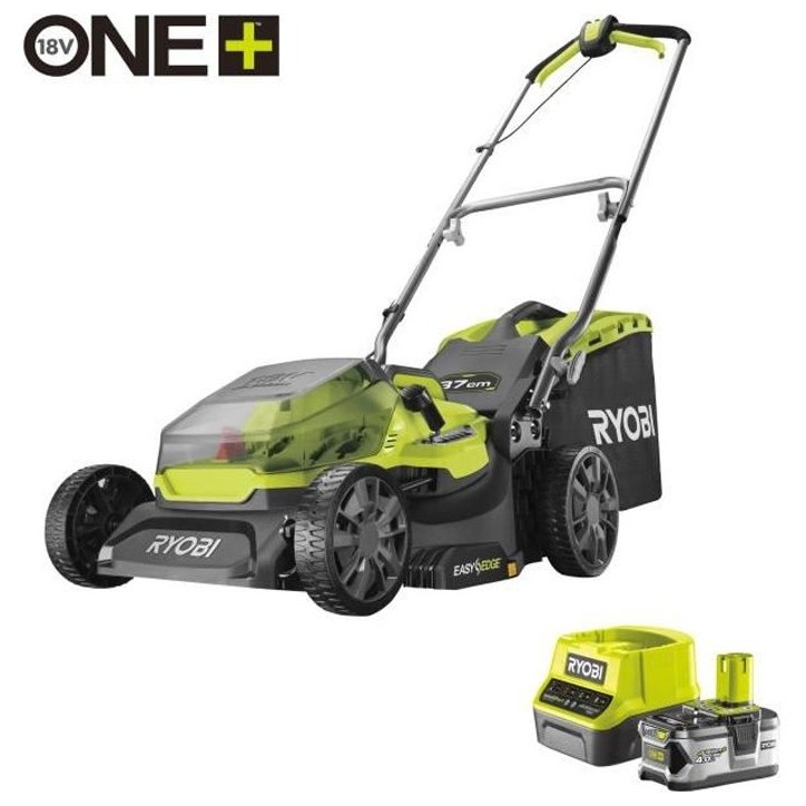 RYOBI - Tondeuse poussée 18V ONE+ - Ø coupe 37 cm - ramassage et mulching + 1 batterie 4,0 Ah et chargeur 2,0 A - RY18LM37A-14 RYOBI - Tondeuse poussée 18V ONE+ - Ø coupe 37 cm - ramassage et mulching + 1 batterie 4,0 Ah et chargeur 2,0 A - RY18LM37A-14